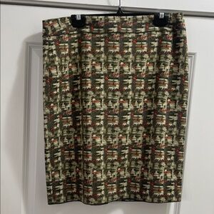 Worth Green and Red Patterned Pencil Skirt